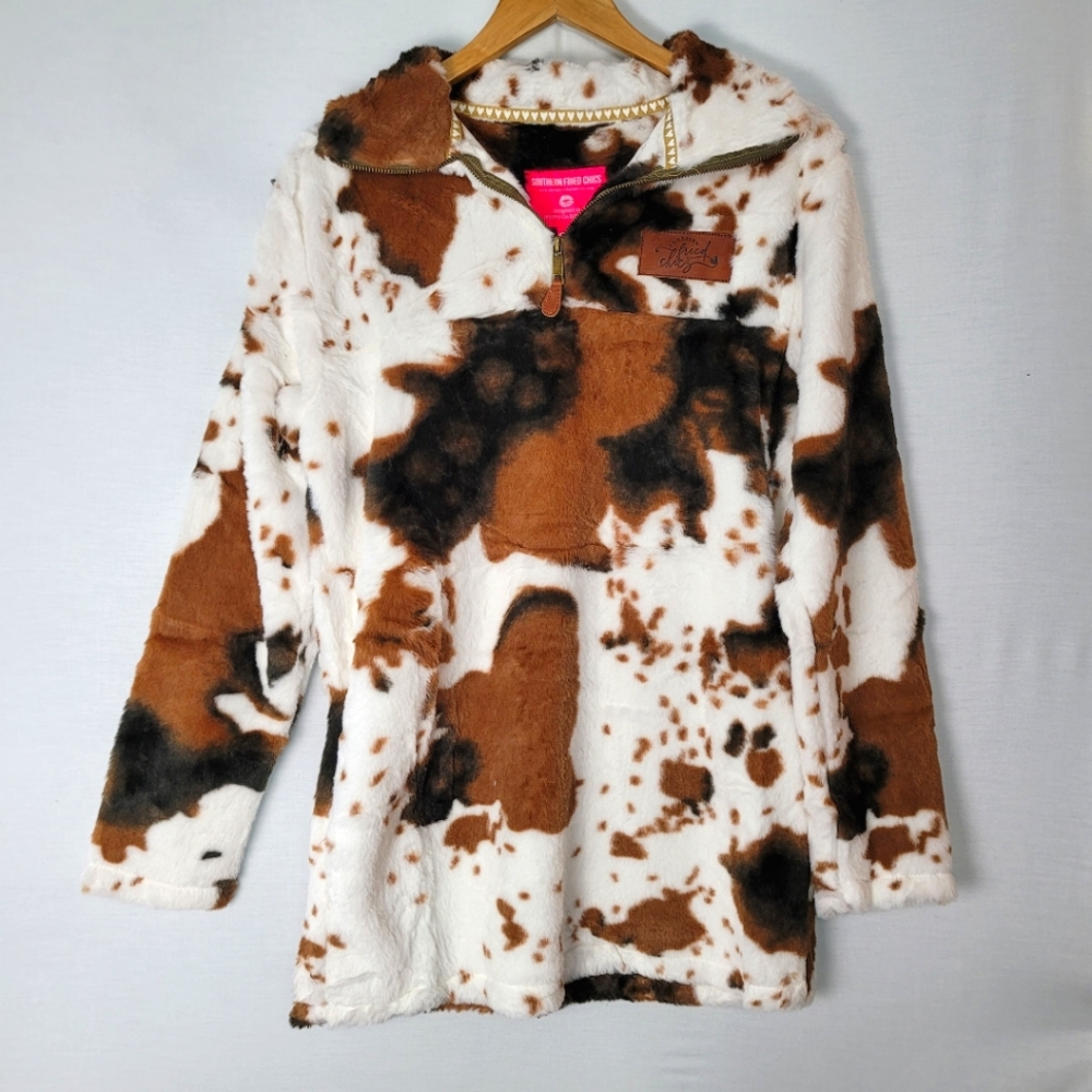 Moovin' On Cow Print Soft Pullover Sherpa